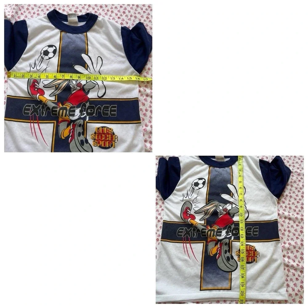 VTG Looney Tunes Shirt Kids Medium Youth 90s Bugs Bunny Soccer ⚽️ World Cup AOP